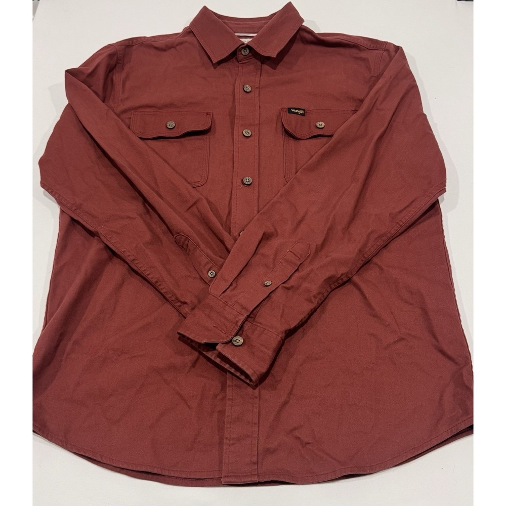 Wrangler Men's Medium Brick Red‎ Button Down Long Sleeve Shirt Pockets Work Wear